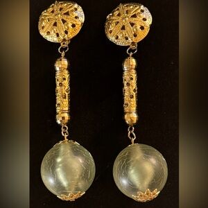 VTG French Lucitei Gold Dangle Earrings